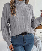 Cable-Knit Turtleneck Dropped Shoulder Sweater - Body By J'ne