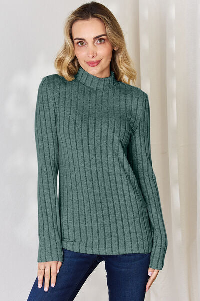Full Size Ribbed Mock Neck Long Sleeve T-Shirt - Body By J'ne