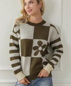Contrast Round Neck Long Sleeve Sweater - Body By J'ne