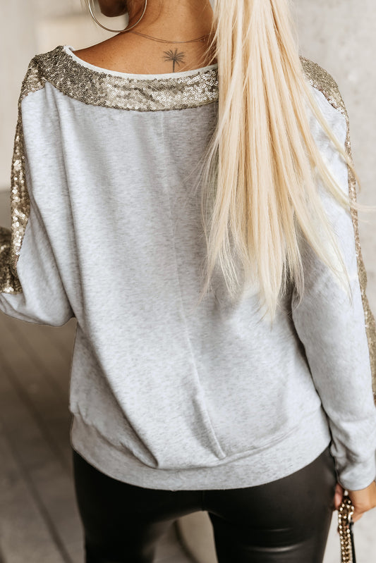 Sequin V-Neck Sweatshirt - Body By J'ne