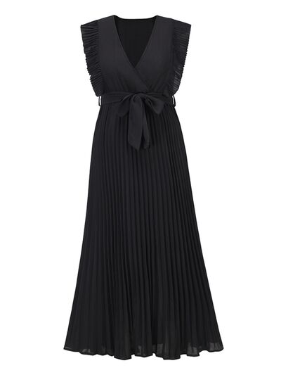 Tied Surplice Cap Sleeve Pleated Dress - Body By J'ne