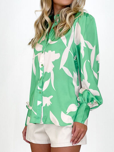 Printed Button Up Lantern Sleeve Shirt - Body By J'ne