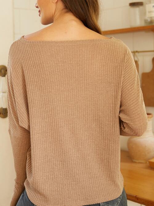 Ribbed Round Neck Long Sleeve Knit Top - Body By J'ne