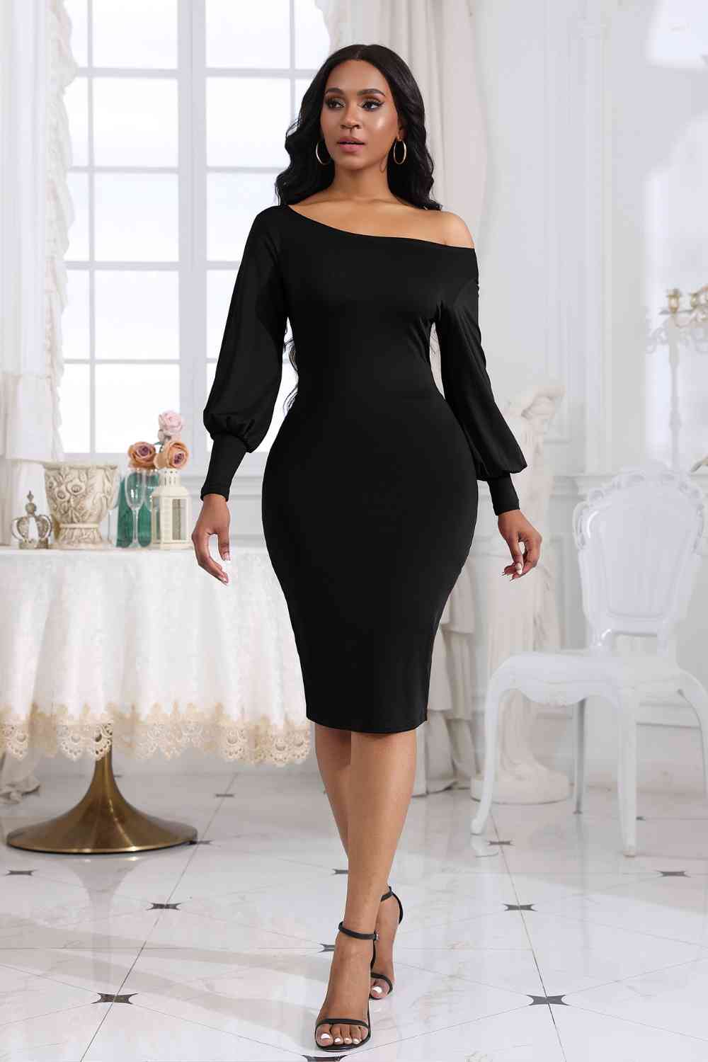 Boat Neck Lantern Sleeve Dress - Body By J'ne