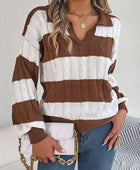 Cable-Knit Striped Long Sleeve Sweater - Body By J'ne