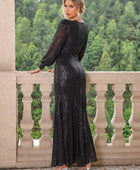 Sequin V-Neck Lantern Sleeve Maxi Dress - Body By J'ne