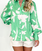 Printed Button Up Lantern Sleeve Shirt - Body By J'ne