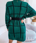 Plaid Round Neck Dropped Shoulder Sweater Dress - Body By J'ne