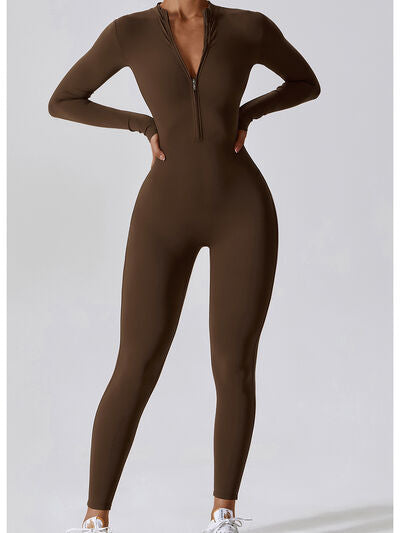 Zip Up Mock Neck Long Sleeve Jumpsuit - Body By J'ne