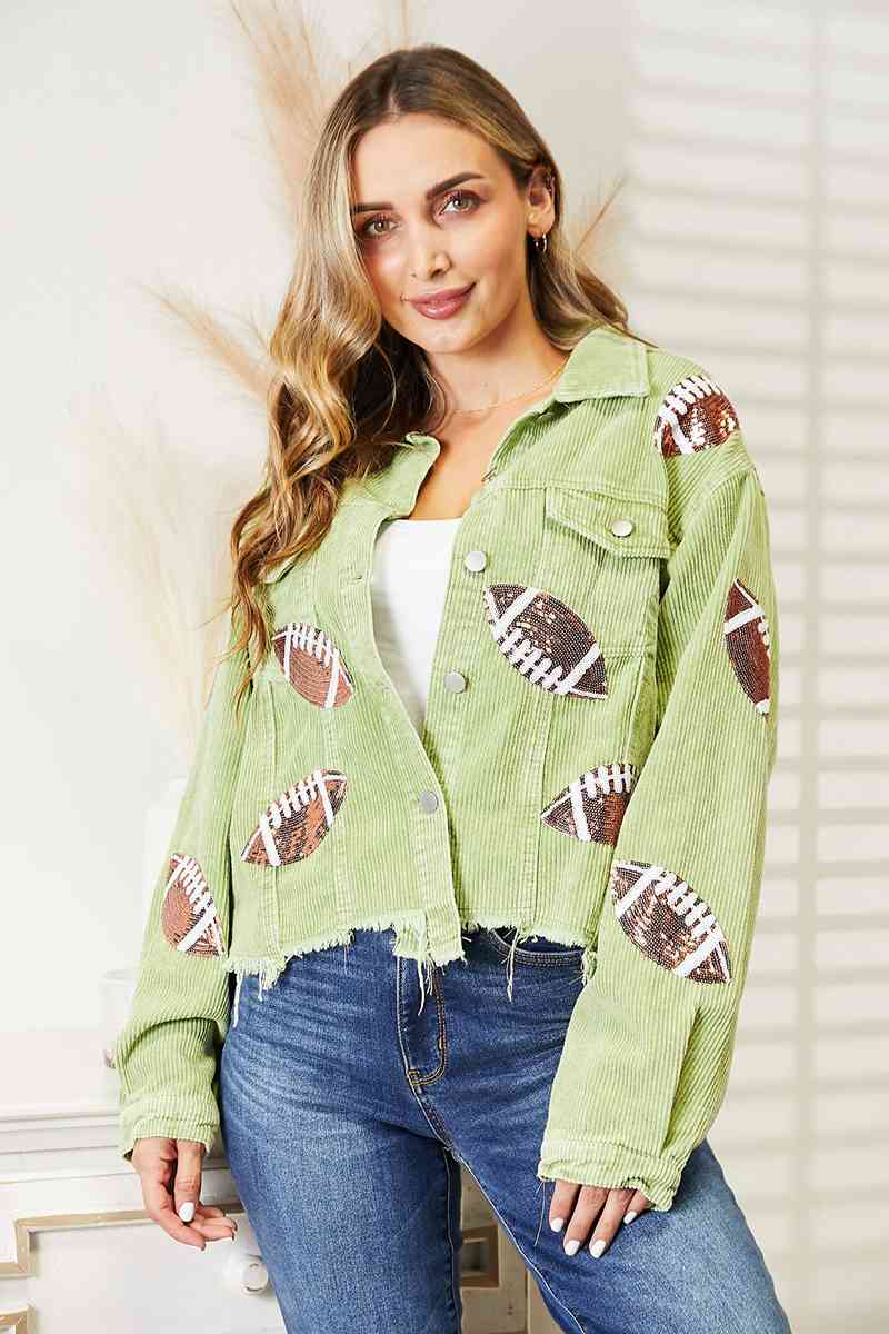 Football Patch Raw Hem Shacket - Body By J'ne