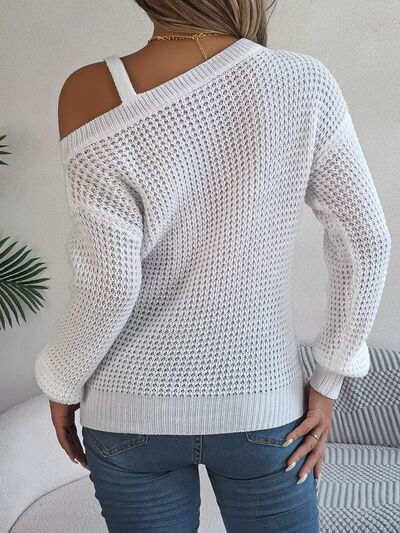 Asymmetrical Neck Long Sleeve Sweater - Body By J'ne