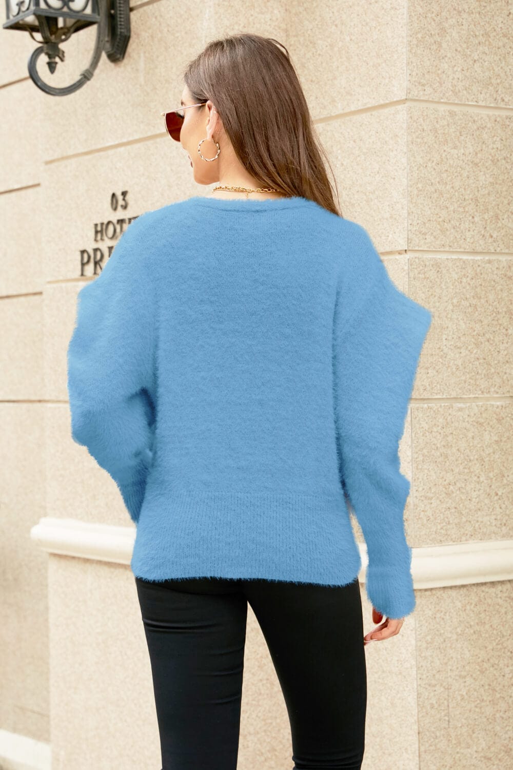 Puff Sleeve V-Neck Fuzzy Cardigan - Body By J'ne