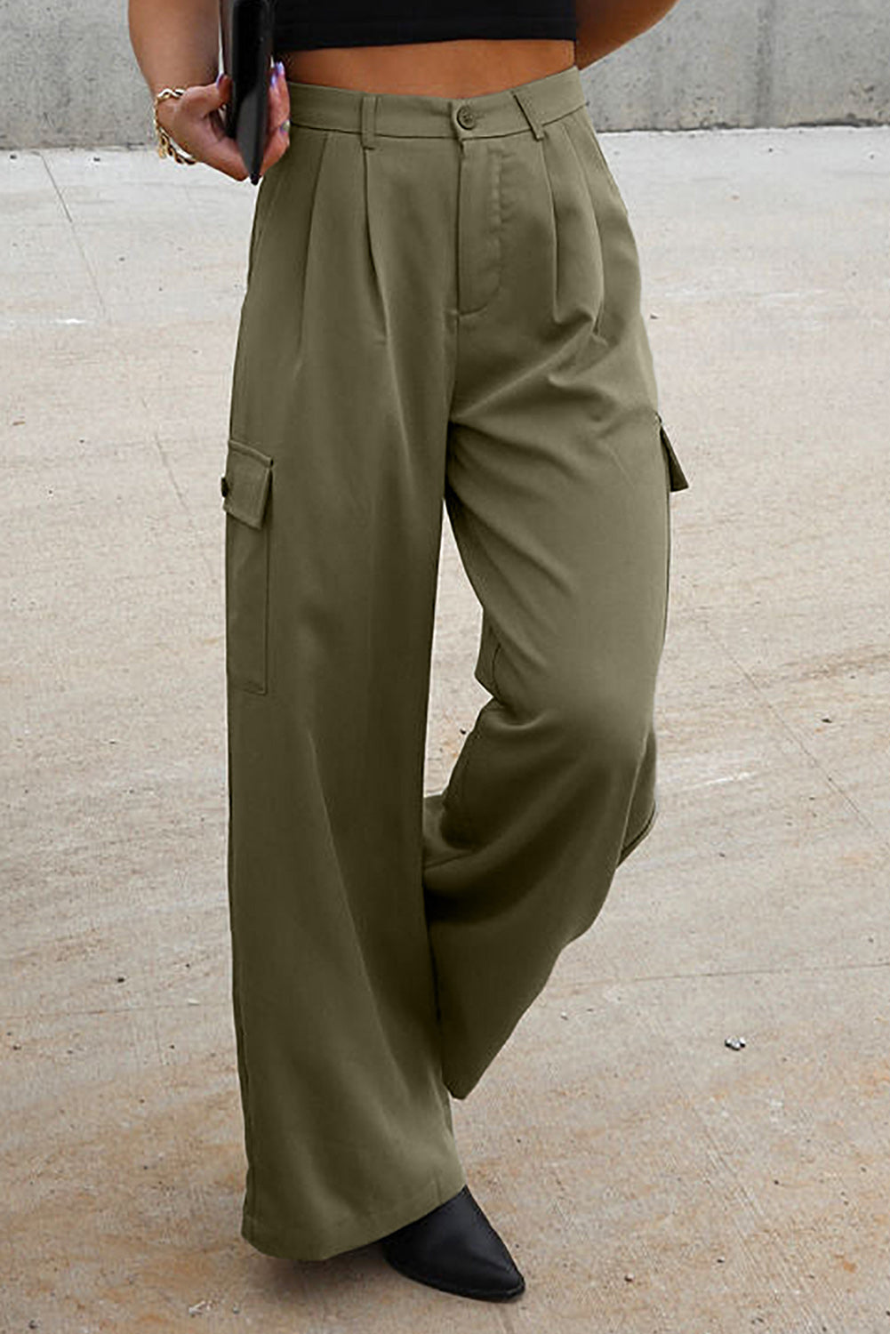 Ruched Wide Leg Pants with Pockets - Body By J'ne