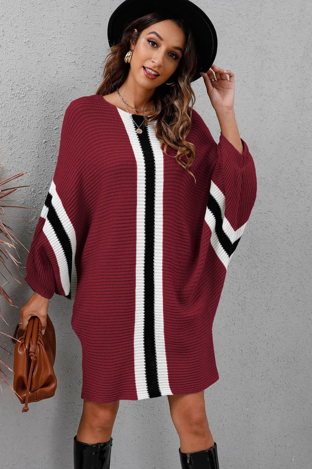 Ribbed Round Neck Long Sleeve Sweater Dress - Body By J'ne