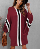 Ribbed Round Neck Long Sleeve Sweater Dress - Body By J'ne