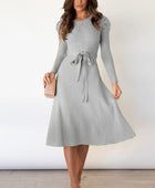 Round Neck Long Sleeve Tie Waist Sweater Dress - Body By J'ne