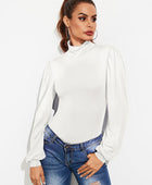 Backless Tie-Waist Turtleneck Lantern Sleeve Bodysuit - Body By J'ne