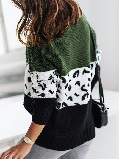Leopard Turtleneck Dropped Shoulder Sweater - Body By J'ne