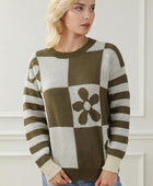 Contrast Round Neck Long Sleeve Sweater - Body By J'ne