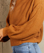 Woven Right Turtleneck Dropped Shoulder Rib-Knit Sweater - Body By J'ne