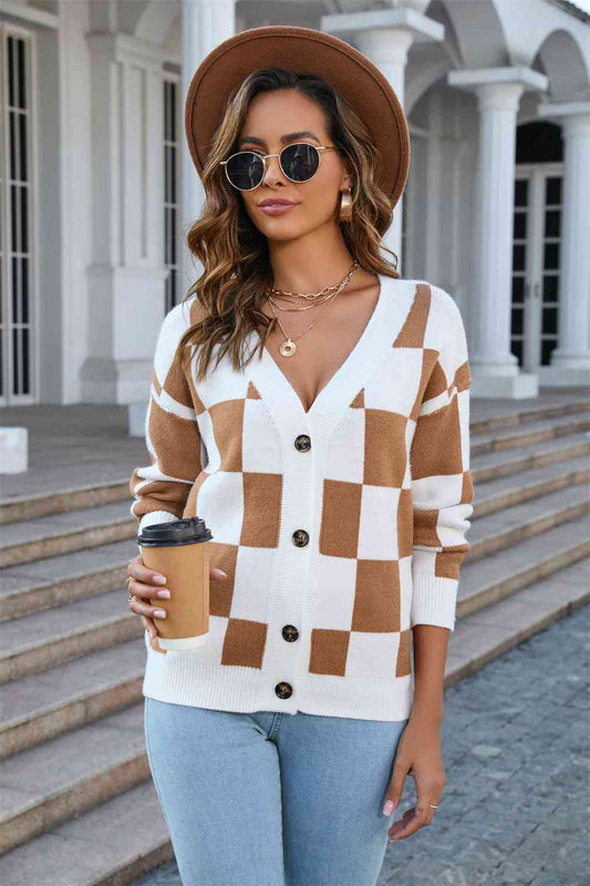 Button-Up V-Neck Dropped Shoulder Cardigan - Body By J'ne