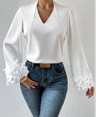 Lettuce Hem V-Neck Long Sleeve Blouse - Body By J'ne