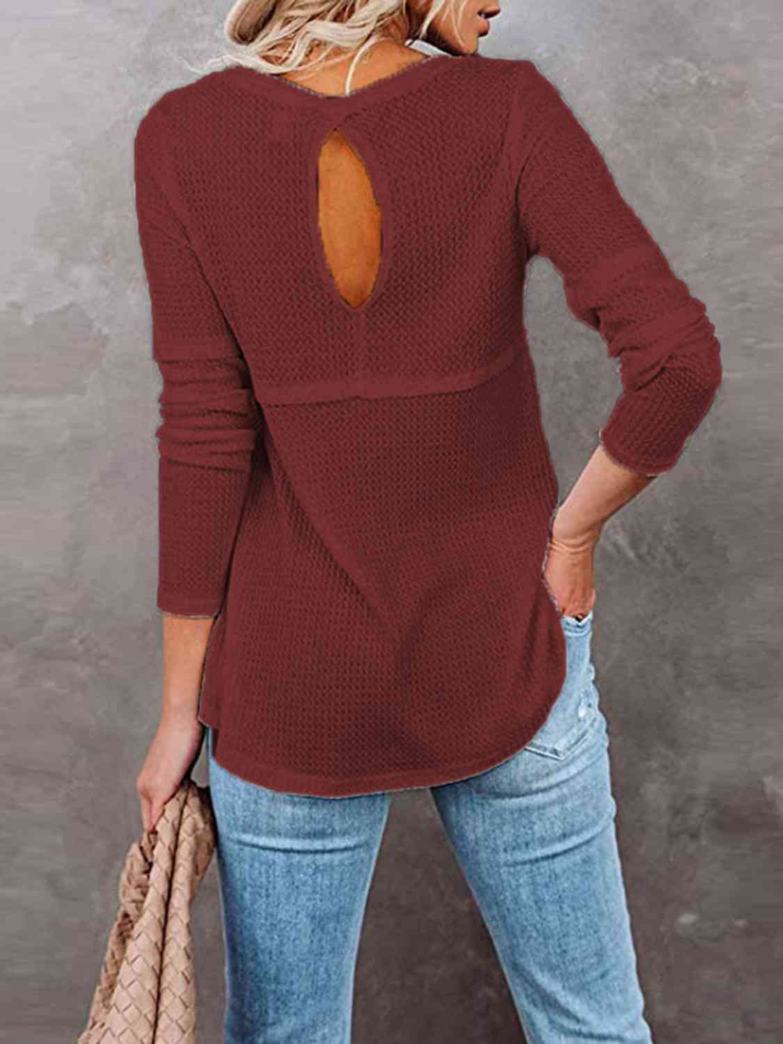 Cutout Round Neck Long Sleeve T-Shirt - Body By J'ne