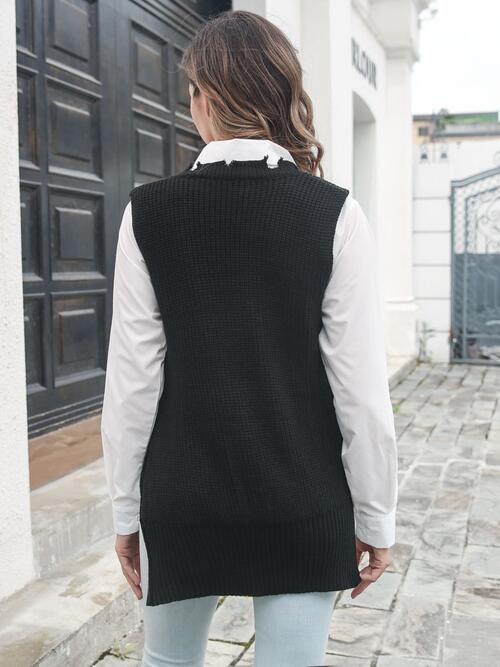Frayed Hem Slit Sweater Vest - Body By J'ne