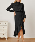 Mock Neck Ruffled Asymmetrical Dress - Body By J'ne