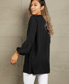 Notched Neck Balloon Sleeve Shirt - Body By J'ne