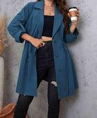 Plus Size Lapel Collar Drawstring Roll-Tab Sleeve Trench Coat - Body By J'ne