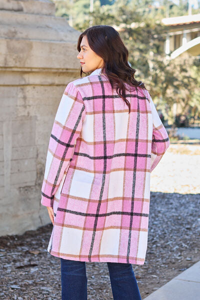 Full Size Plaid Button Up Lapel Collar Coat - Body By J'ne