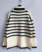 Striped Turtleneck Flare Sleeve Sweater - Body By J'ne