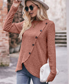 Double Take Ribbed Round Neck Buttoned Long Sleeve Tee - Body By J'ne