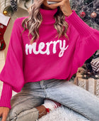 Rose Merry Letter Embroidered High Neck Sweater - Body By J'ne