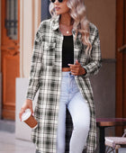 Plaid Button-Up Longline Shacket with Breast Pockets - Body By J'ne