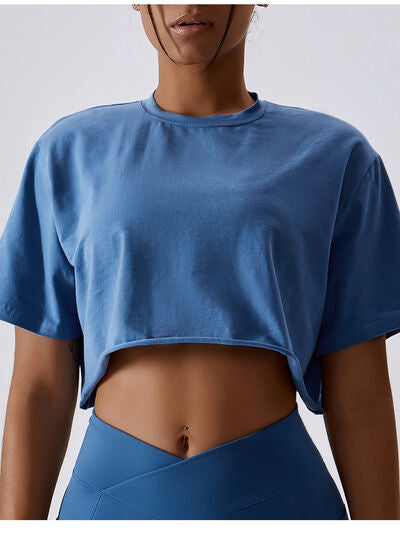 Cropped Round Neck Short Sleeve Active Top - Body By J'ne