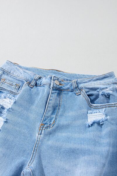 Distressed Raw Hem Jeans with Pockets - Body By J'ne