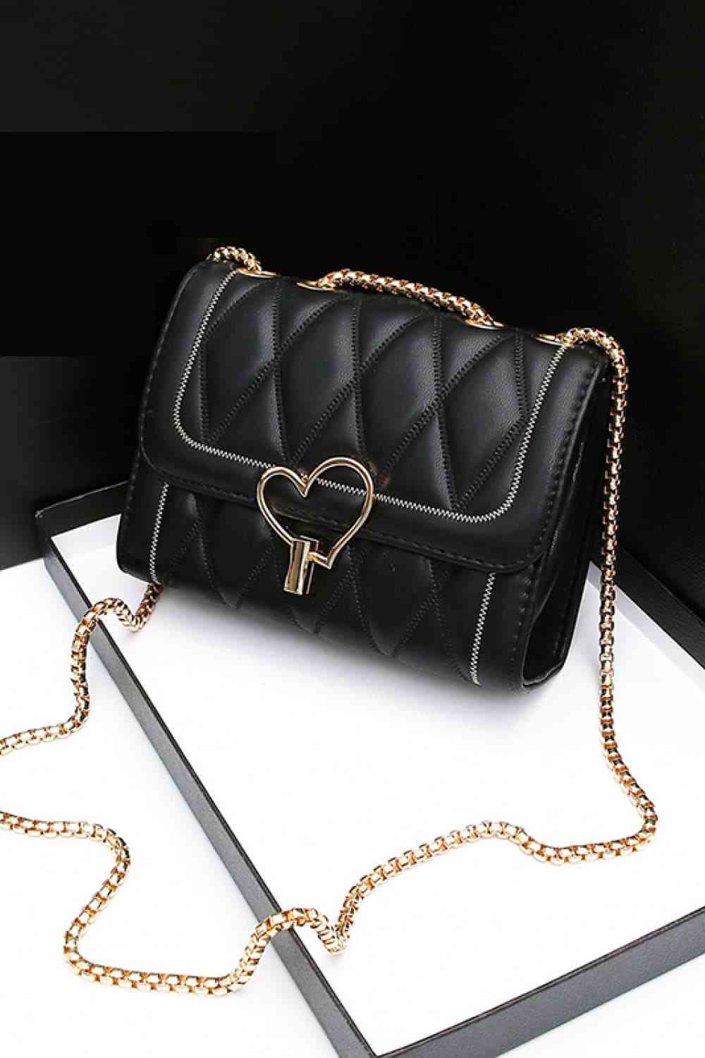 Heart Buckle PU Leather Crossbody Bag - Body By J'ne