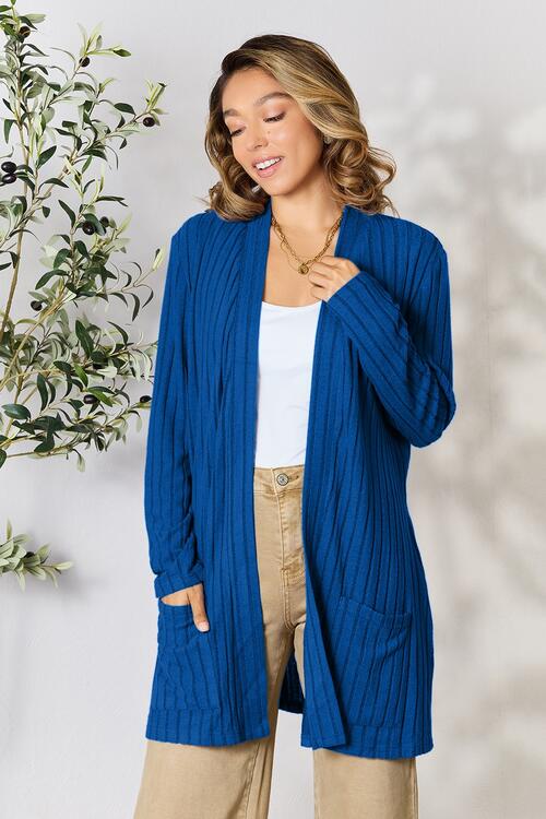 Ribbed Open Front Cardigan with Pockets - Body By J'ne