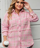 Plus Size Plaid Pocketed Snap Down Jacket - Body By J'ne