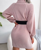 Decorative Button Turtleneck Sweater Dress - Body By J'ne