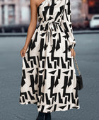 Printed One-Shoulder Tie Waist Dress - Body By J'ne