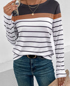 Striped Round Neck Long Sleeve T-Shirt - Body By J'ne