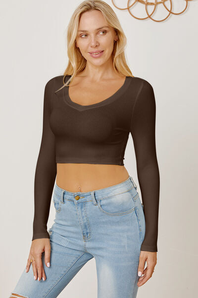 Round Neck Long Sleeve Cropped T-Shirt - Body By J'ne