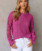 Openwork Lantern Sleeve Dropped Shoulder Sweater - Body By J'ne