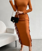 Fringe Slit Round Neck Wrap Dress - Body By J'ne