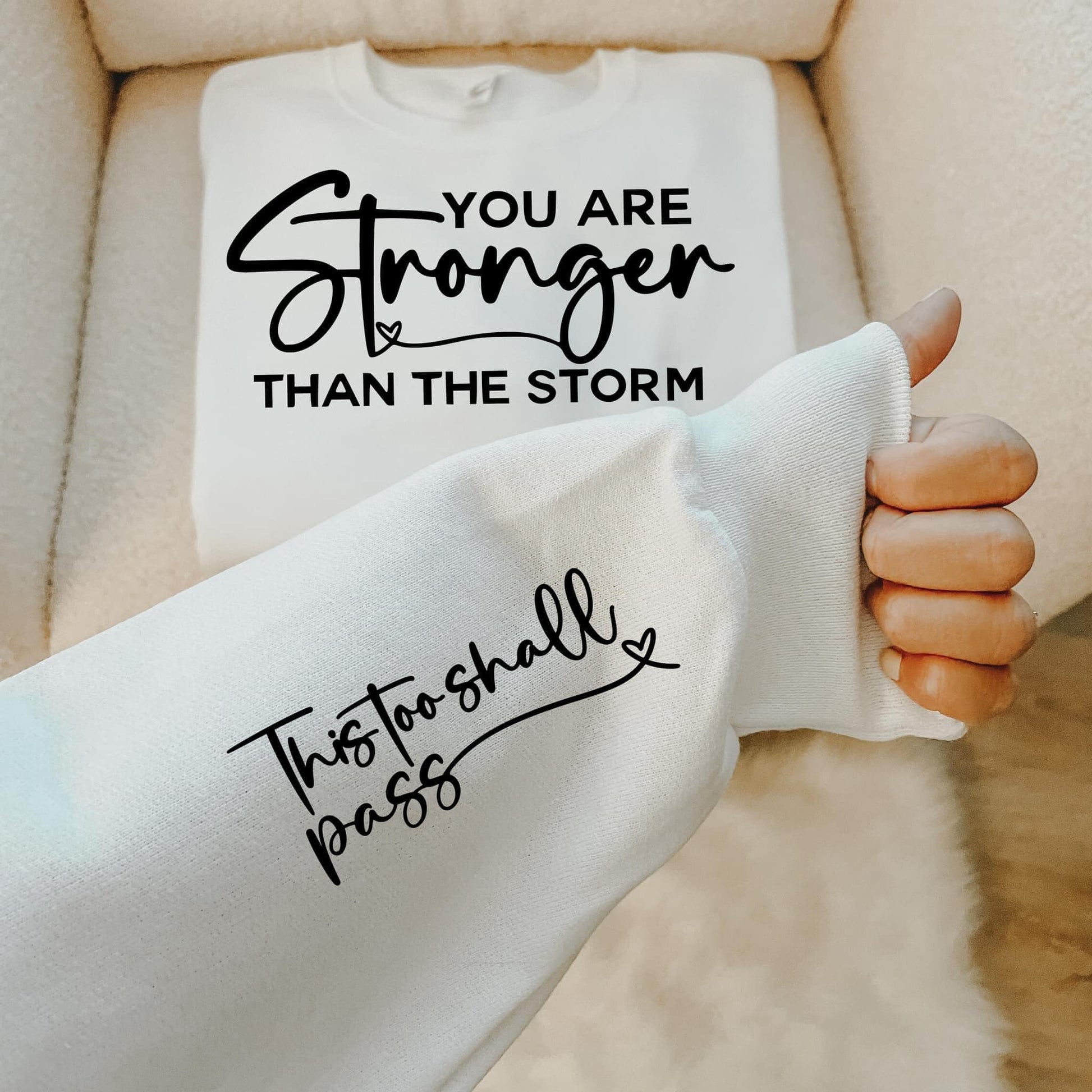You Are Stronger Than The Storm With  Sleeve Accent Sweatshirt - Body By J'ne