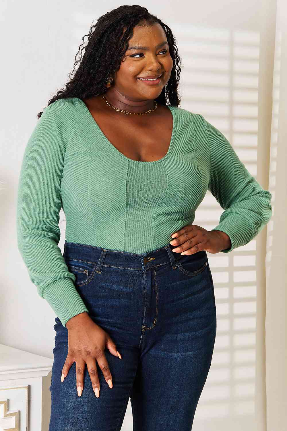 Rooftop Brunch Scoop Neck Long Sleeve Top - Body By J'ne