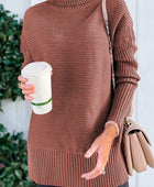 Ribbed Turtleneck Dropped Shoulder Pullover Sweater - Body By J'ne